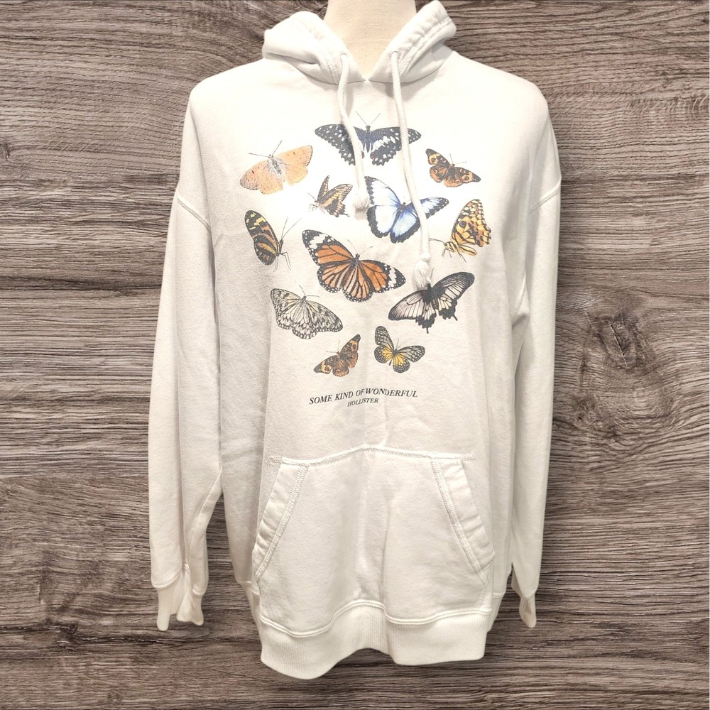 Hollister White‎ Butterfly Graphic Hoodie "Some Kind of Wonderful" Size S